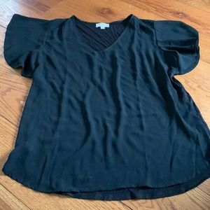 Ann Taylor Loft sz Med EUC worn once black vneck flowing top short sleeve